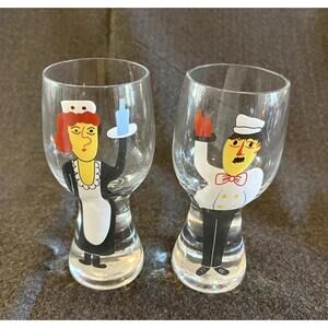 Vintage Barware Set Of 2 Kriff Pilsner Glasses Waiter and Waitress EUC